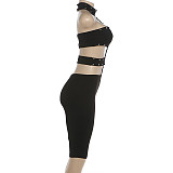 Solid Color Sexy Hollow-Out Tight-Fitting Halter Neck Jumpsuit ZJQD-90009