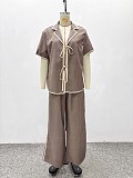2026 Casual Color-Blocked Short-Sleeve Shirt and Versatile Wide-Leg Trousers Two-Piece Set QZ-8097