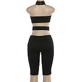 Solid Color Sexy Hollow-Out Tight-Fitting Halter Neck Jumpsuit ZJQD-90009