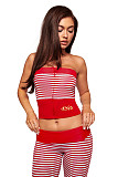 Sexy Stretch Striped Print Strapless Vest Top and Pants Set XS-26L2125