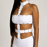 Solid Color Sexy Hollow-Out Tight-Fitting Halter Neck Jumpsuit ZJQD-90009