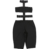 Solid Color Sexy Hollow-Out Tight-Fitting Halter Neck Jumpsuit ZJQD-90009