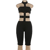 Solid Color Sexy Hollow-Out Tight-Fitting Halter Neck Jumpsuit ZJQD-90009