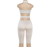 Solid Color Sexy Hollow-Out Tight-Fitting Halter Neck Jumpsuit ZJQD-90009