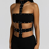 Solid Color Sexy Hollow-Out Tight-Fitting Halter Neck Jumpsuit ZJQD-90009