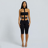 Solid Color Sexy Hollow-Out Tight-Fitting Halter Neck Jumpsuit ZJQD-90009