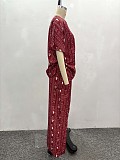 2026 Fashionable Printed Short-Sleeve Drawstring Waist-cinching Shirt and Wide-Leg Trousers Set QZ-7261