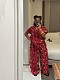 2026 Fashionable Printed Short-Sleeve Drawstring Waist-cinching Shirt and Wide-Leg Trousers Set QZ-7261
