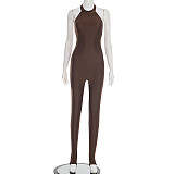 2026 Sexy Solid Color Slim Fit Halter Neck Ruffled Jumpsuit RS-26JP005