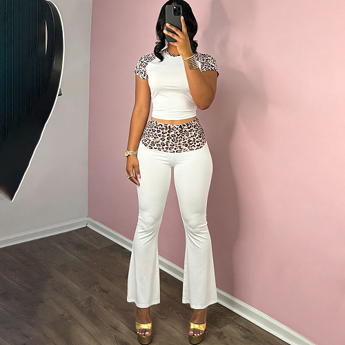 Fashion Digital Print Patchwork Slim High-Waisted Casual Trouser Suit ZJQD-89598