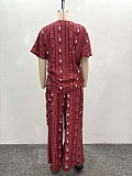 2026 Fashionable Printed Short-Sleeve Drawstring Waist-cinching Shirt and Wide-Leg Trousers Set QZ-7261