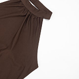 2026 Sexy Solid Color Slim Fit Halter Neck Ruffled Jumpsuit RS-26JP005