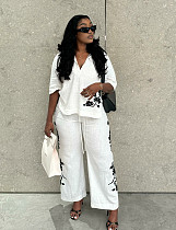 2026 Casual Loose-fitting Mid-sleeve Shirt and High-waisted Tie-waist Trousers Two-Piece Set QZ-7123 2026 Casual Loose-fitting Mid-sleeve Shirt and High-waisted Tie-waist Trousers Two-Piece Set QZ-7123