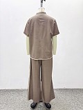 2026 Casual Color-Blocked Short-Sleeve Shirt and Versatile Wide-Leg Trousers Two-Piece Set QZ-8097