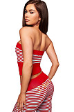Sexy Stretch Striped Print Strapless Vest Top and Pants Set XS-26L2125