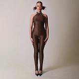 2026 Sexy Solid Color Slim Fit Halter Neck Ruffled Jumpsuit RS-26JP005