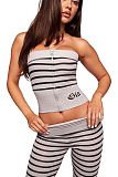 Sexy Stretch Striped Print Strapless Vest Top and Pants Set XS-26L2125