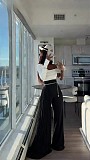 Casual High-Waisted High-Temperature Shaping and Pleating Straight Wide-Leg Pants RS-505
