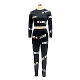 Sporty Letter Print Long-Sleeved Top and Pants Two-Piece Set RS-004