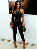Sexy Slim Fit Halter Neck Backless Zipper Strap Hollow-Out Jumpsuit FC-1452