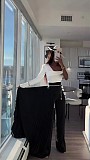 Casual High-Waisted High-Temperature Shaping and Pleating Straight Wide-Leg Pants RS-505