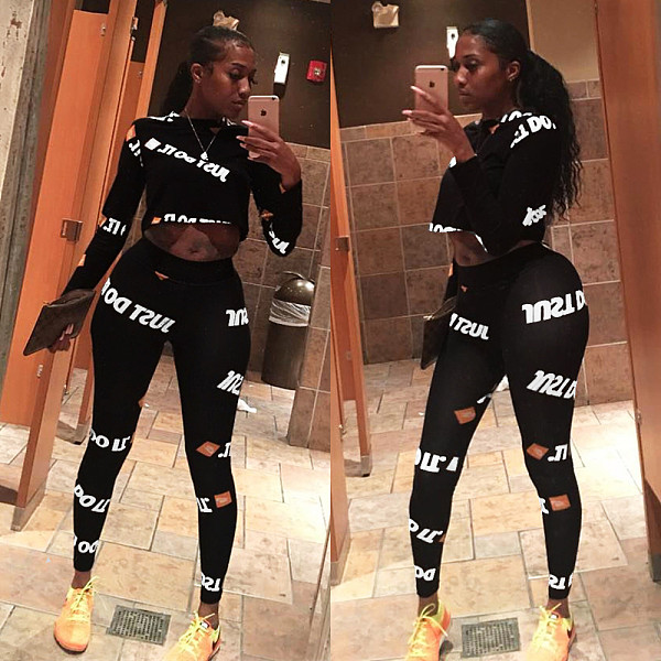 Sporty Letter Print Long-Sleeved Top and Pants Two-Piece Set RS-004