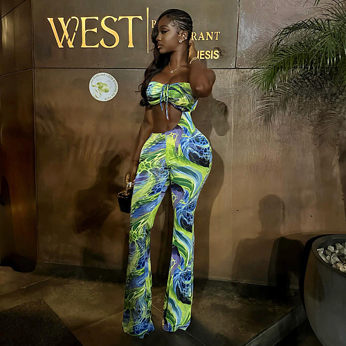 Sexy Printed Lace-up Asymmetrical Bandeau Jumpsuit JY-6270