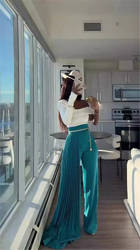 Casual High-Waisted High-Temperature Shaping and Pleating Straight Wide-Leg Pants RS-505