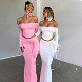 Sexy Strapless Long-Sleeved Top and Slim-Fit Skirt Set RS-13934