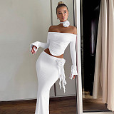 Sexy Strapless Long-Sleeved Top and Slim-Fit Skirt Set RS-13934