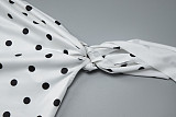 Fashionable Off-Shoulder Tie-Up Polka Dot Vest Set With Slim Fit and Shorts RS-20480