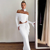 Sexy Strapless Long-Sleeved Top and Slim-Fit Skirt Set RS-13934