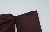 New Style One-Shoulder Long-Sleeve Top With Gathered Ribbon and Bodycon Mini Skirt Set RS-19948