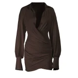 Sexy Deep V-Neck Pleated Bodycon Dress FL-25334