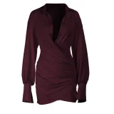 Sexy Deep V-Neck Pleated Bodycon Dress FL-25334