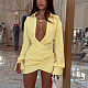 Sexy Deep V-Neck Pleated Bodycon Dress FL-25334