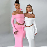 Sexy Strapless Long-Sleeved Top and Slim-Fit Skirt Set RS-13934