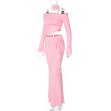Sexy Strapless Long-Sleeved Top and Slim-Fit Skirt Set RS-13934