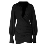 Sexy Deep V-Neck Pleated Bodycon Dress FL-25334