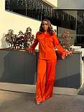 2026 Fashionable Lapel Button-Down Fur Sleeve Solid Color Shirt and Trousers Set QZ-8303
