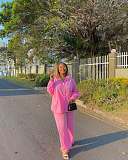 Casual Long-Sleeved Collared Button-Up Shirt and Wide-Leg Trousers Suit QZ-8299
