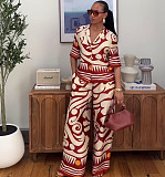 Fashionable Printed Shirt and High-Waisted Wide-Leg Trousers Two-Piece Set QZ-6749