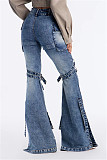 2026 Fashionable Lace-up Distressed Workwear Flared Jeans RS-508