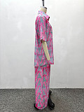 Casual Loose-fitting Collared Printed Shirt and High-waisted Wide-leg Trousers Two-Piece Set QZ-7349