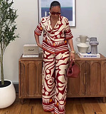 Fashionable Printed Shirt and High-Waisted Wide-Leg Trousers Two-Piece Set QZ-6749