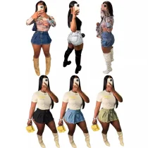 2026 Casual Washed Stretch Denim Cotton Mini Bodycon Skirt Pants XT-82051