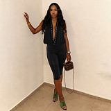 2026 Sexy Hot Girl Style Studded Halter Neck Backless Capri Jumpsuit RS-25JP015