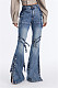 2026 Fashionable Lace-up Distressed Workwear Flared Jeans RS-508
