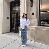2026 Fashion Washed Straight Leg Embroidered Beaded Jeans RS-2753