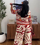 Fashionable Printed Shirt and High-Waisted Wide-Leg Trousers Two-Piece Set QZ-6749